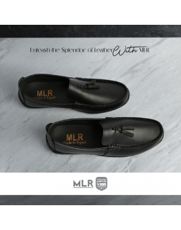 حذاء MLR موديل MLR-SH46 جلد طبيعي أصلي أسود بلابل خياطة يدوية ونعل ربر خفيف
