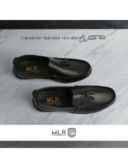 حذاء MLR موديل MLR-SH46 جلد طبيعي أصلي أسود بلابل خياطة يدوية ونعل ربر خفيف