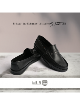 حذاء MLR موديل MLR-M04 جلد طبيعي أصلي أسود بحلية معدنية خياطة يدوية ومبطن أسفنج طبي ونعل طبي