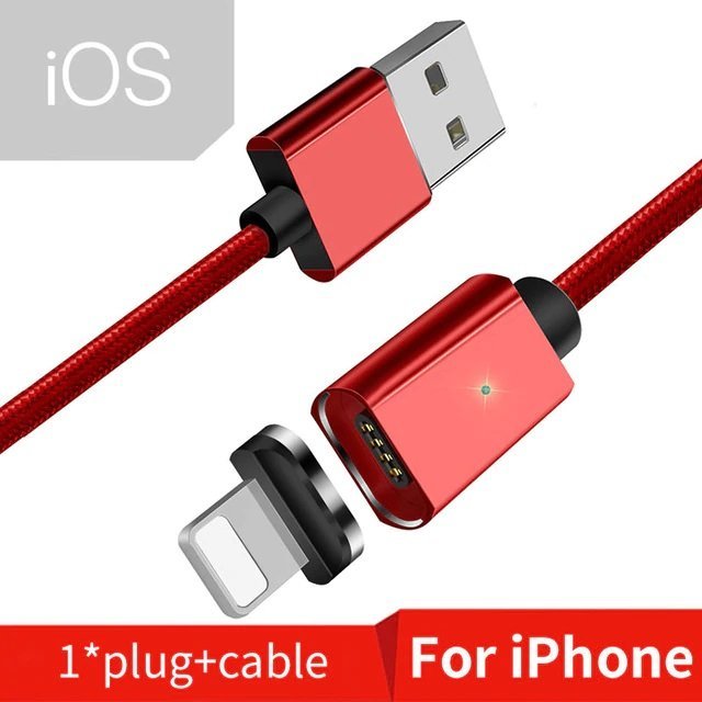 كيبل شحن IOS للأيفون برأس مغناطيسي بلون أحمر بطول 1 متر من شركة اسيجر
