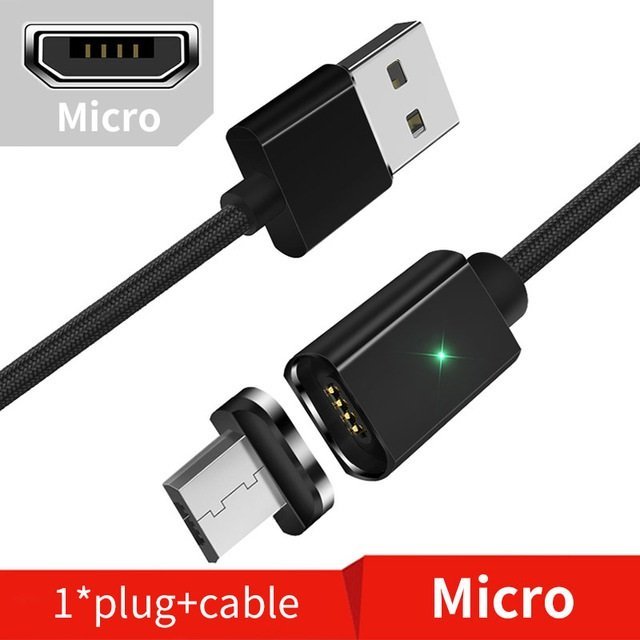 كيبل شحن Micro USB برأس مغناطيسي بطول 1 متر بلون أسود من شركة اسيجر