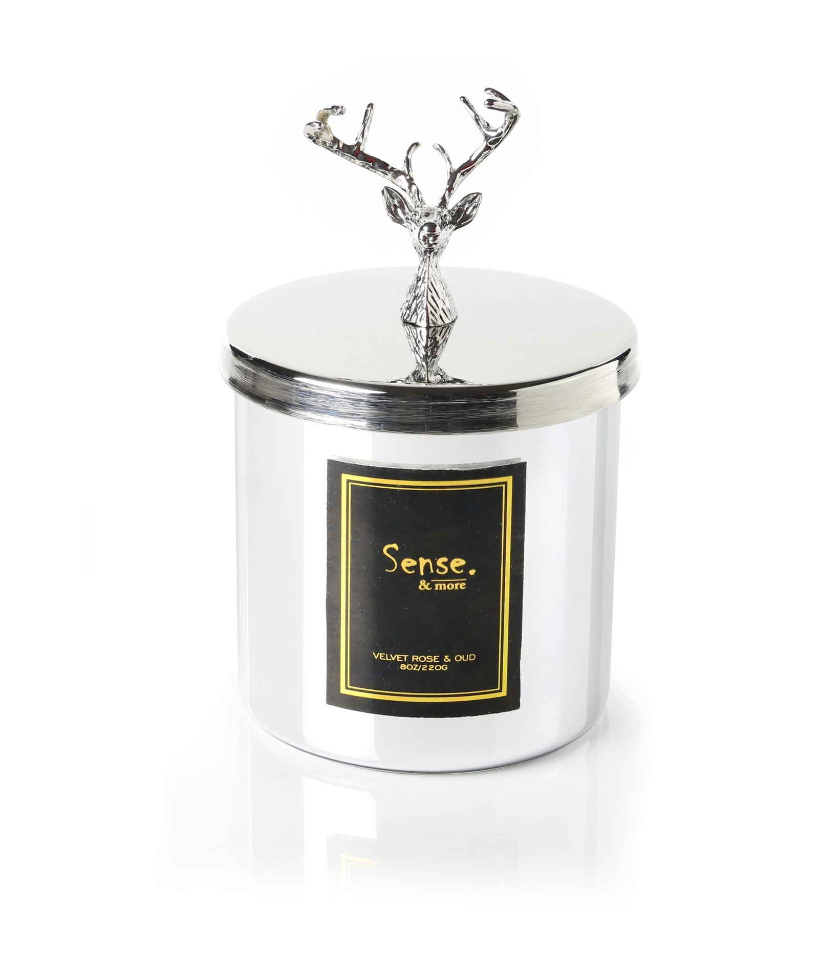 شمعة معطرة برأس غزال برائحة الورد المخملي مع العود 80 اونص - 9674